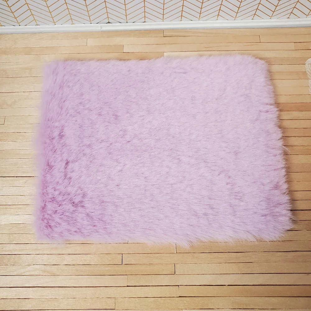 Miniature Dollhouse Lavender Faux Fur Area Rug 1:12 Scale